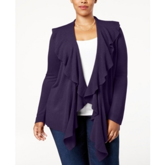 Karen Scott Sweaters - Karen Scott Plus Size Luxsoft Ruffled Cardigan